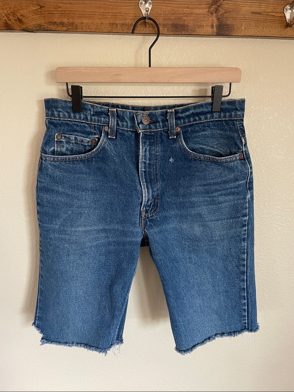 Levi's Dark Blue Denim Cutoff Shorts 31 Distressed Western 10” Inseam